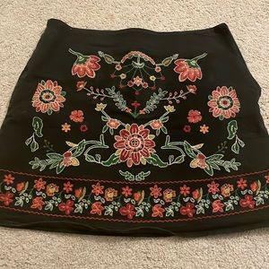 Black Skirt with Floral Embroidery